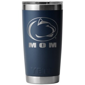 Yeti Rambler 20oz navy tumbler with Penn State Athletic Logo and Mom
